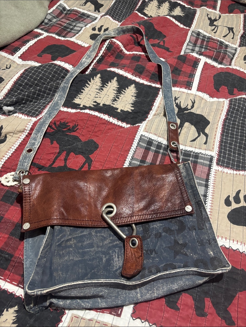 Casual Crossbody Messenger Bag in Brown and Denim Blue